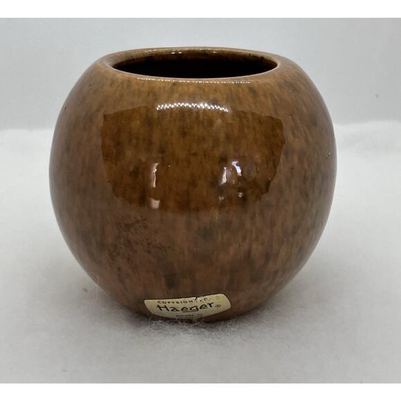Haeger Orb Ball Ceramic Vase Planter Speckled Brown 1980’s Label 4” - Picture 5 of 12